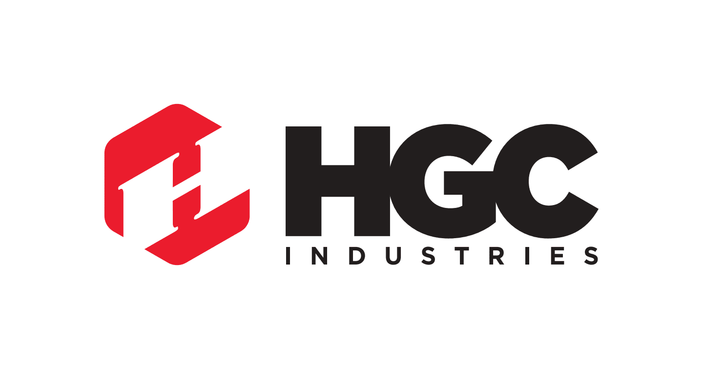 Logo featuring a red geometric symbol and black text 'HGO INDUSTRIES'.